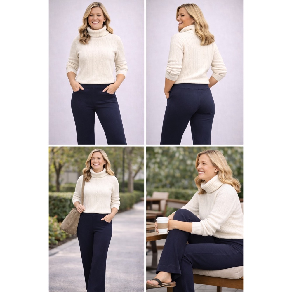 Exclusively Misook‎ Navy Blue Pull On Knit Pants Womens Wide Leg Comfort Capsule